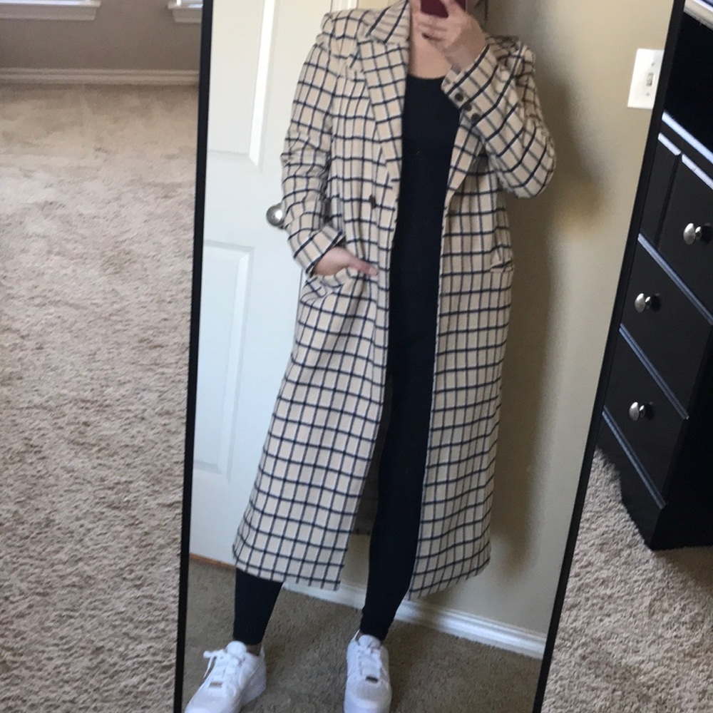 NWOT Long Plaid Wool Coat